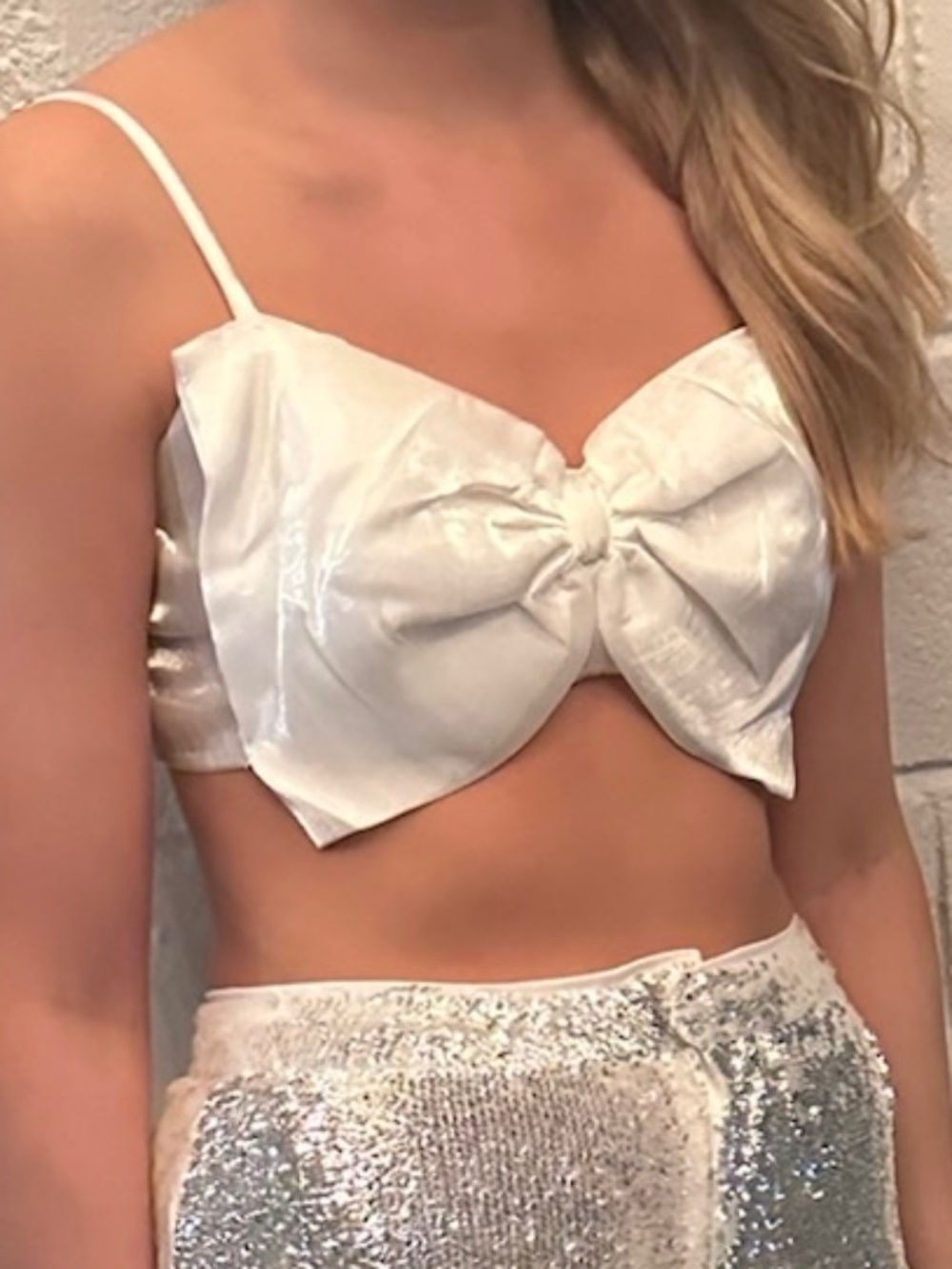 12th Tribe Molly Ivory Bow Strapless Crop Top - S